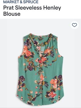 Market & Spruce Teal Floral Prat Sleeveless Henley Blouse